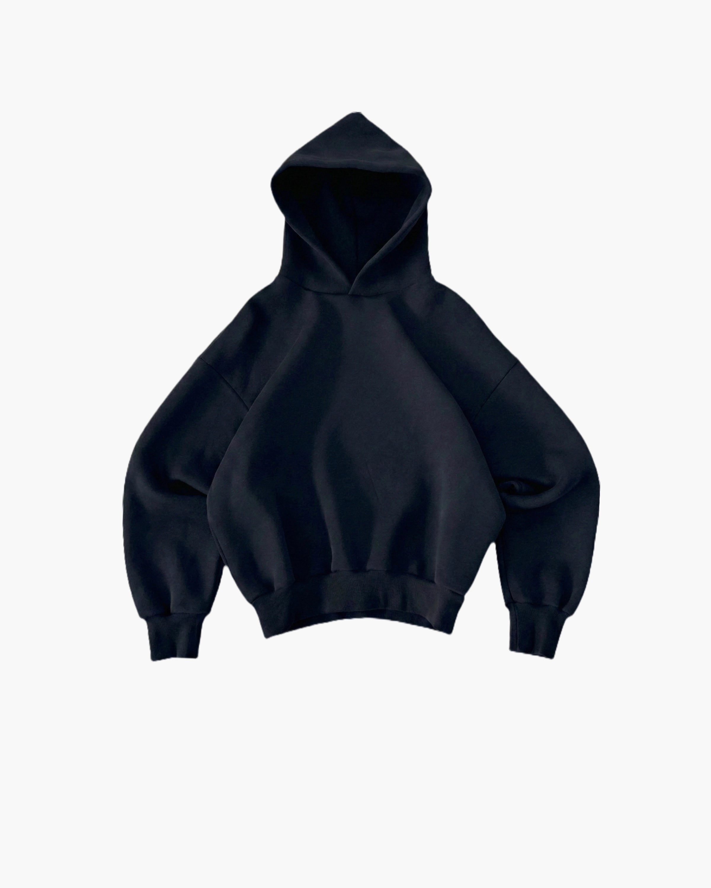 Front side flat lay shot of Black Oversized Cotton Hoodie 420 GSM
